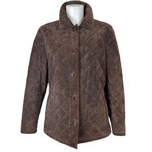 Eddie Bauer Quilted Chocolate Brown Suede Barn Jacket - Washable